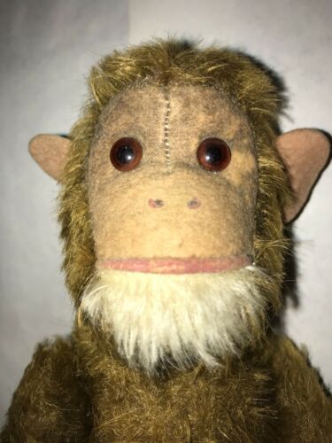 Vtg German Steiff Jocko Chimp Monkey Ape Plush Stuffed Jointed Toy Glass Eyes