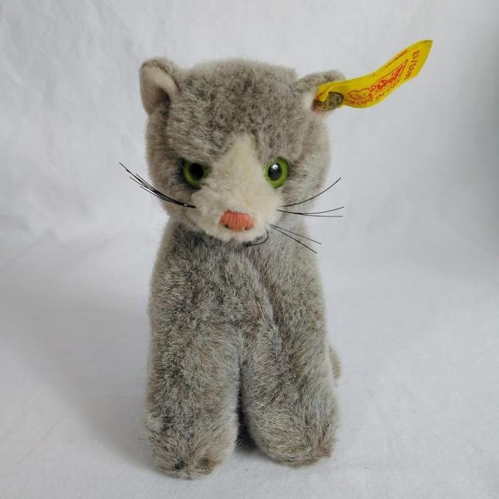 VTG Steiff Susi Cat Small Gray Stuffed Animal w Ear Button Tag 1493/13 5 Inches