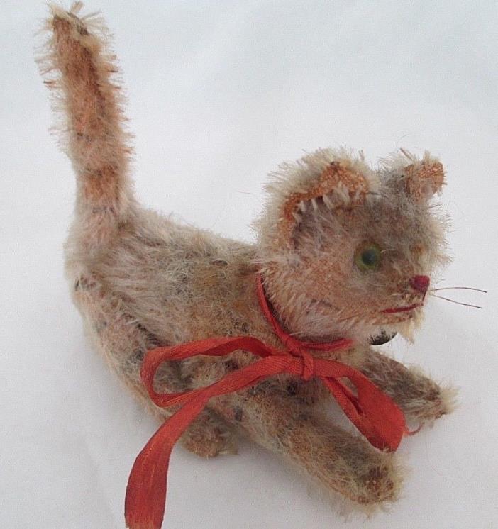 RARE ANTIQUE VERY EARLY MOHAIR STRAW STUFFED JOINTED MINIATURE CAT STEIFF?
