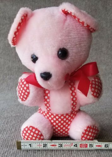 Vintage BEAR Plush Ajean Toy Mfg Co TEDDYBEAR Stuffed Animal Red pink Polka Dot