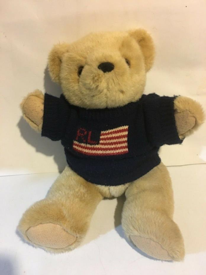 VTG. 1996 Ralph Lauren Polo Teddy Bear Plush Stuffed Animal RL Flag USA Stadium