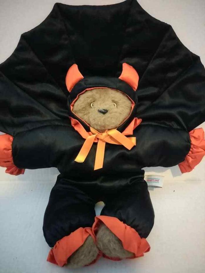 Heartline Vintage Plush Brown Teddy Bear 1987 Halloween Bat Graphics Int'l