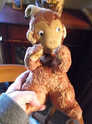 Vtg Stuffed Monkey Jingle Bell Hat Japan Plush Chimp Toy