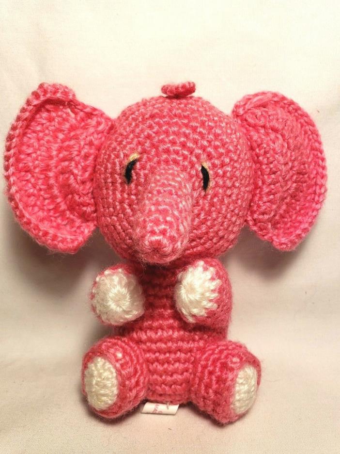 VTG KAMAR Pink Elephant Crochet Plush Stuffed Toy made by hand n KOREA Ornament