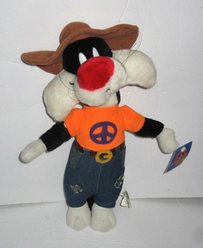 Play By Play Looney Tunes Sylvester the Cat Denim Pants Peace Sign Hat Plush 15