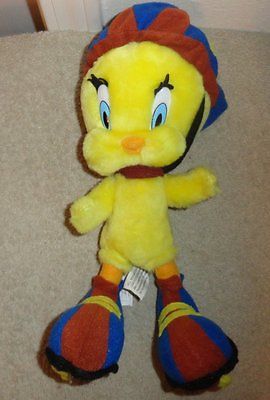 Looney Tunes Roller Blade Skates Tweety Bird Pie Stuffed Plush Toy Helmet Yellow