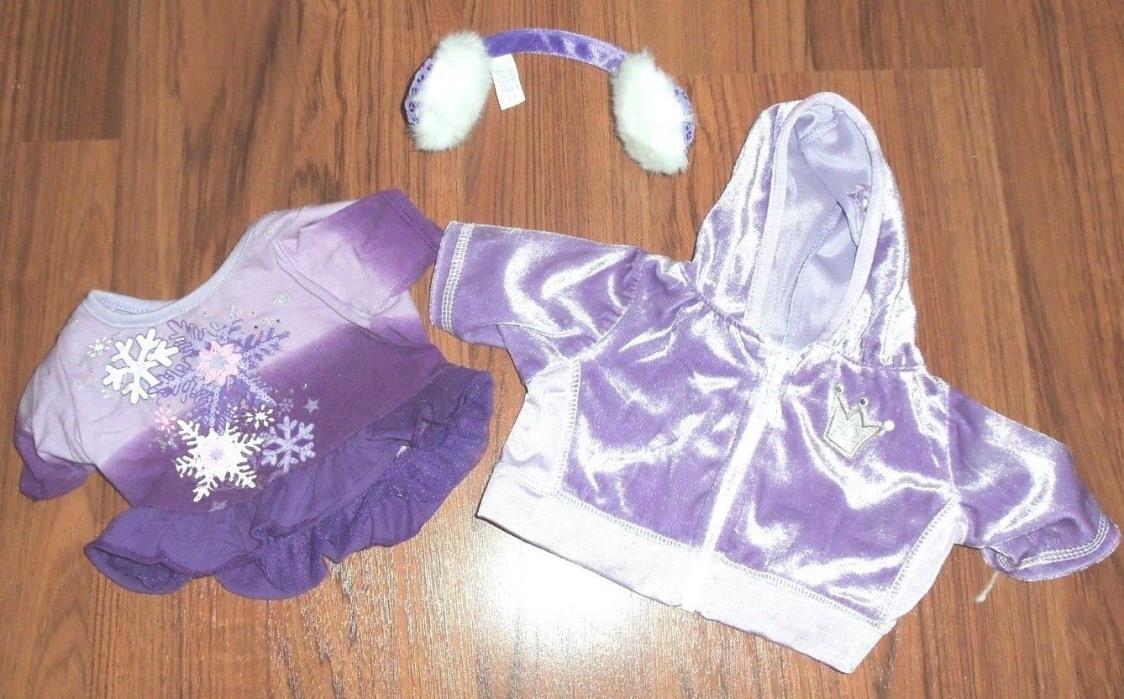 BABW, Build A Bear Clothes Outfit Purple Shirt, Hoodie and Matching Earmuffs