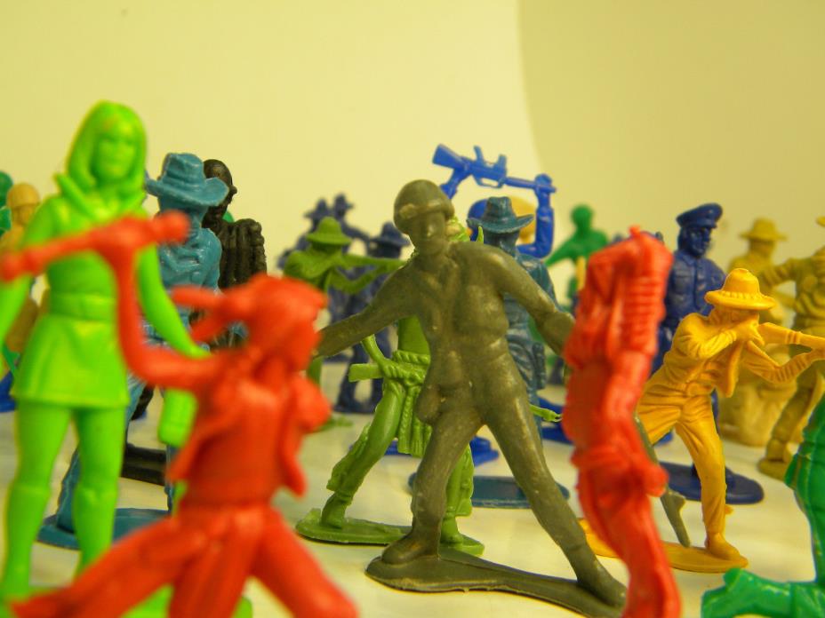 Misc Plastic Toy Soldiers, Indians, Cavemen, Cowboys, Police,  etc. 70 count.