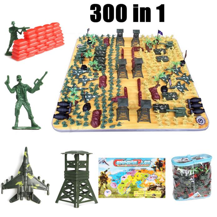 300Pcs Soldier Battle Army Military Plastic Toy Figures Sandbag Playset Bag
