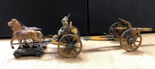 Lineol: Horse Artillery With Tin Caisson & Large Cannon. Pre War