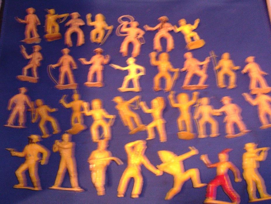 VINTAGE LARGE LOT-Yellow Cowboys and Indians Men SMALL FIGURES