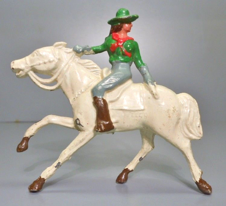 Vintage Johillco Britains Wild West Rodeo COWGIRL ON HORSE Lead Toy Soldier XC