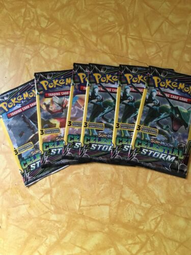 Pokemon sun and moon celestial storm 6 pack lot unopened 18 cards in all!!!!!.