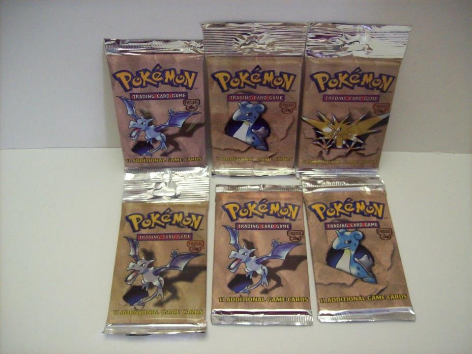 6 Packs 1998 New Sealed Pokemon Trading Card Game Fossil Booster Packs Nintendo