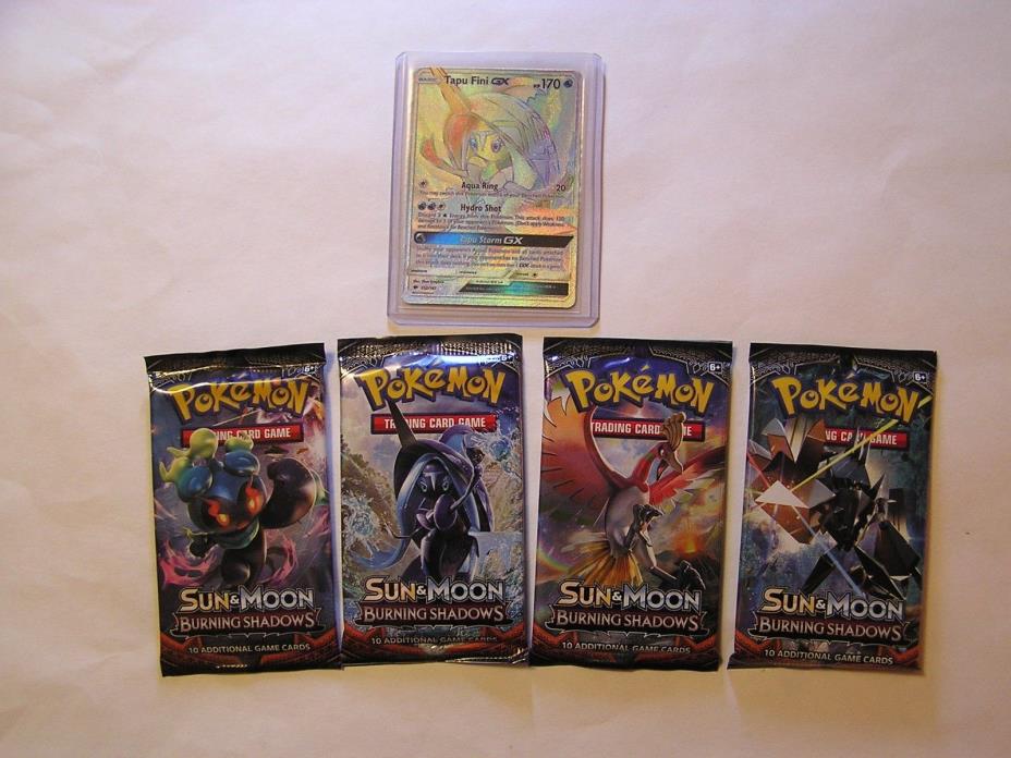 POKEMON TCG BURNING SHADOWS TAPU FINI GX 152/147 + 4 ADDITIONAL SEALED PACKS