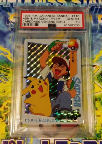 Ash & Pikachu PSA 10 Carddass Prism 1998 Pokemon Japanese Bandai #110 POP 1!!!