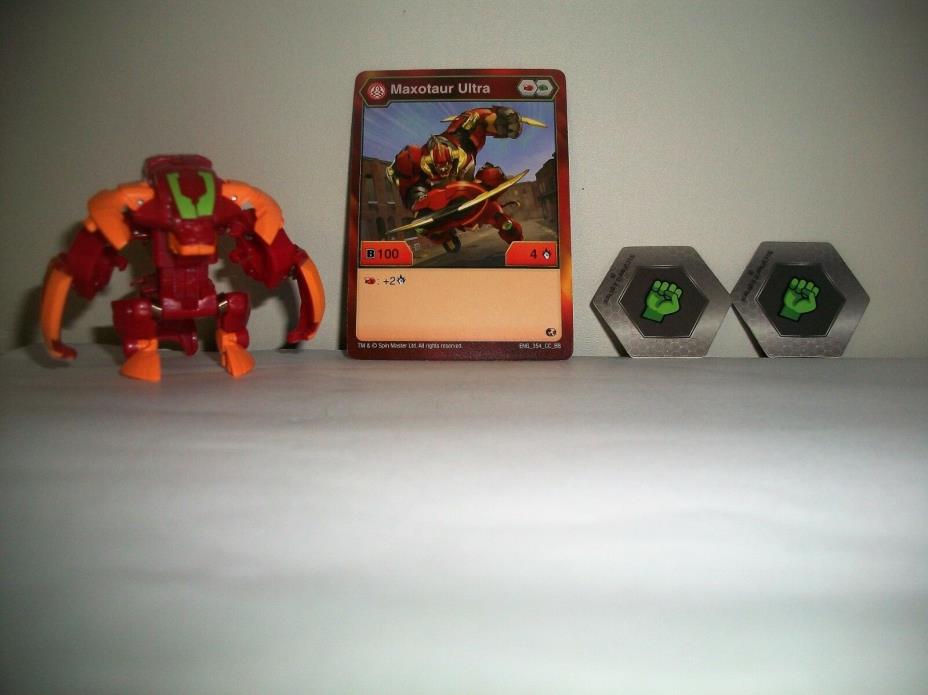 BAKUGAN  Planet MAXOTAUR Red Pyrus With card & 2 Random Bakucores