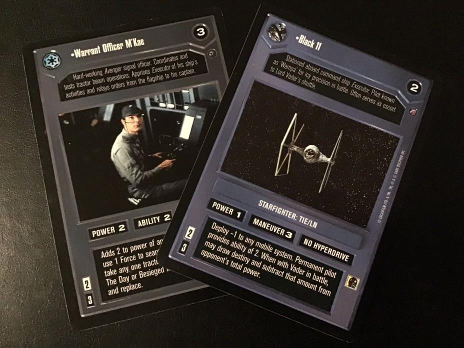 Star Wars 2 Card LOT Black 11 TIE Death Star II + Warrant Officer M'Kae Dagobah