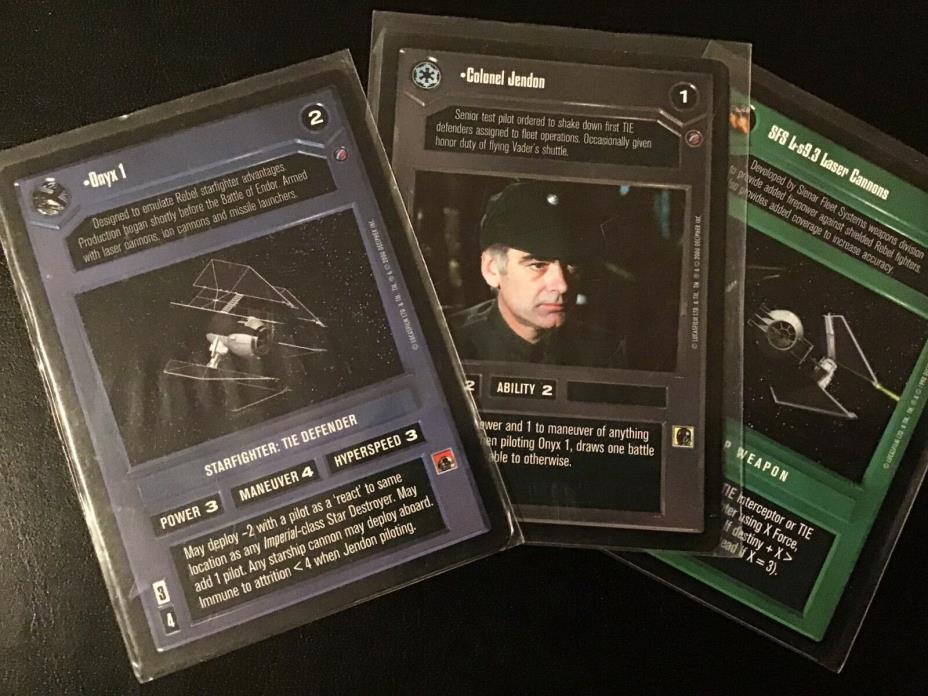 Star Wars 3 Card LOT Onyx 1 TIE Death Star II Colonel Jendon SFS L-s9.3 Laser