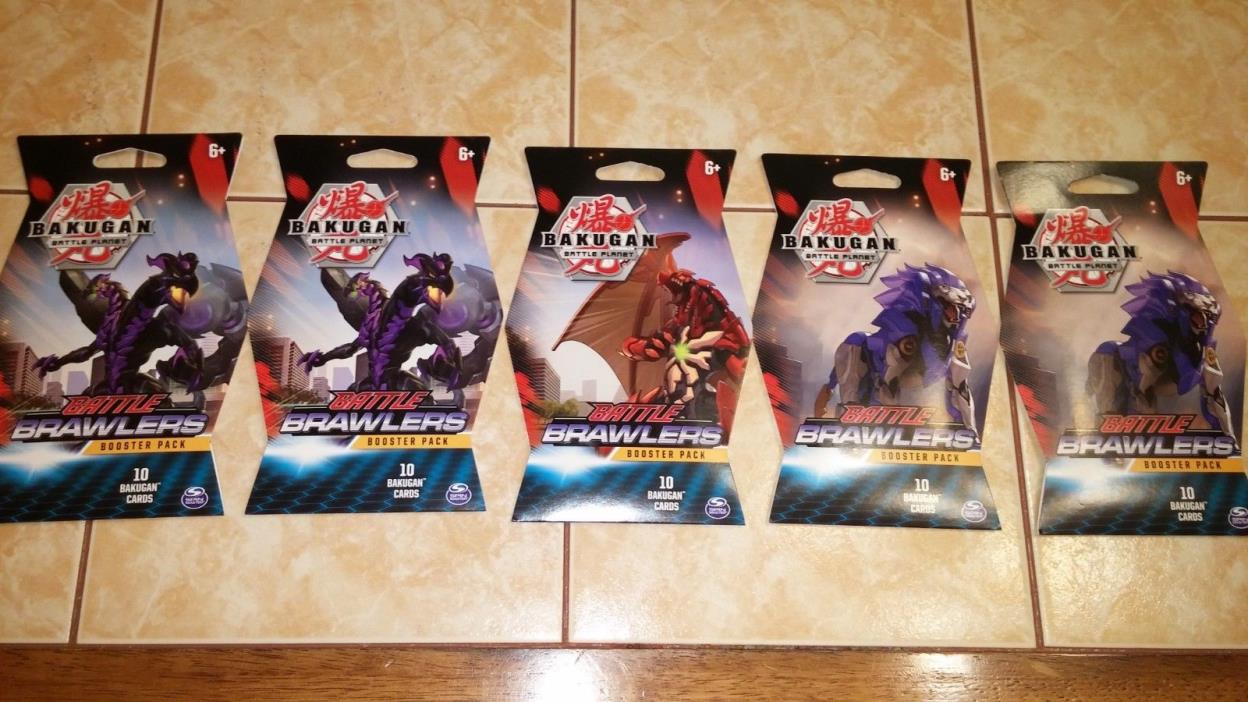 Lot Of 5 Bakugan Battle Planet Battle Brawlers Booster Packs 50 Total cards NEW