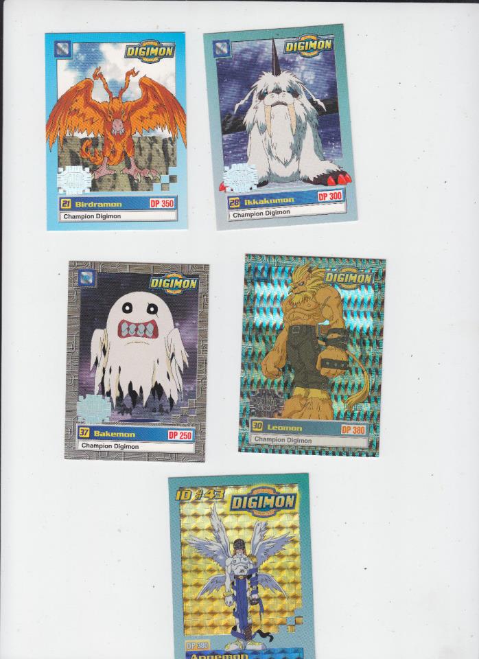 5x DIGIMON CARD LOT LEOMON FOIL CHAMPION ANGEMON FOIL BIRDMON BAKEMON IKKAKUMON