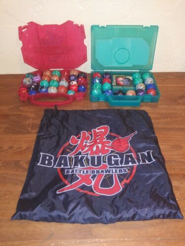 Bakugan Battle Brawlers Lot of 46 Bakugan B1 & B2 , 2 Carrying Cases and Cards