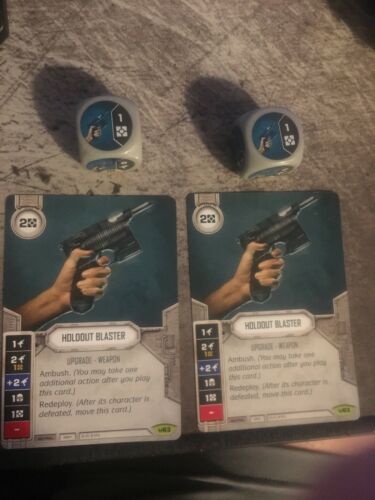 Star Wars Destiny HOLDOUT BLASTER #63 w/ DICE x2 lot Awakenings 63 RARE ffg