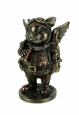 Steampunk Aviator Bronze Toned Flying Pig Figurine, 5 1/4 Inch