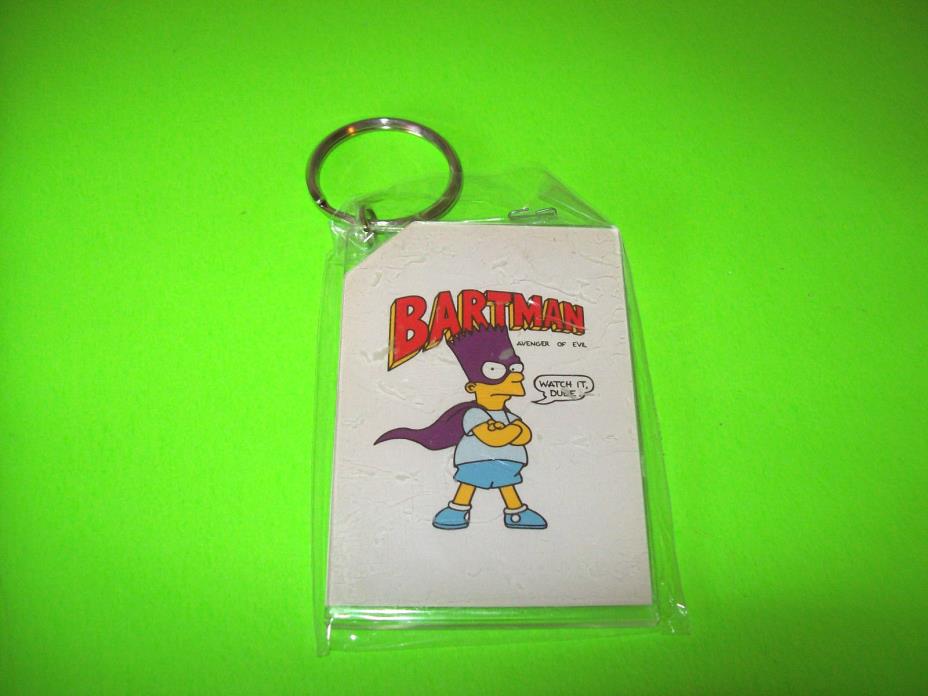 1990s The Simpsons NOS Plastic Unused Keychain Bart Simpson As Superhero Bartman