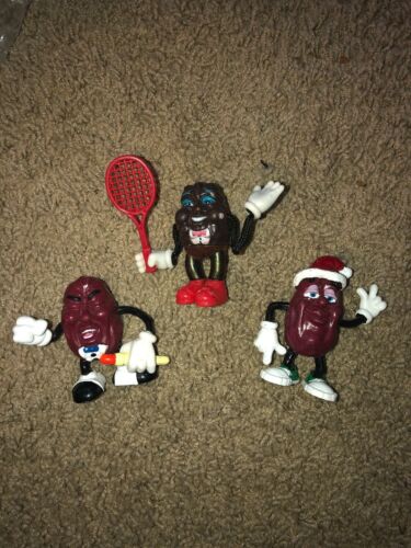 Lot of 3 California Raisins Toy Figures Vintage 1980’s Tennis Racket Shoes