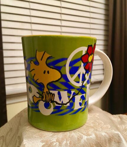 Peanuts Woodstock Peace Sign FLOWER POWER Hippie 15oz. Coffee Mug Cup Funky