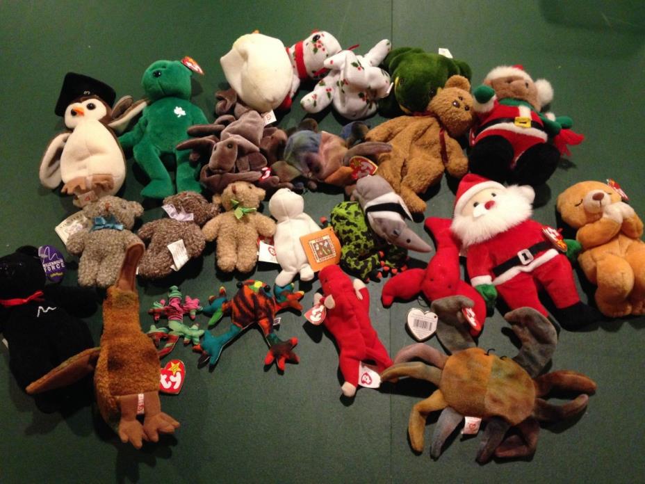 Lot of 23 bean filled toys MOSTLY BEANIE BABIES in EUC