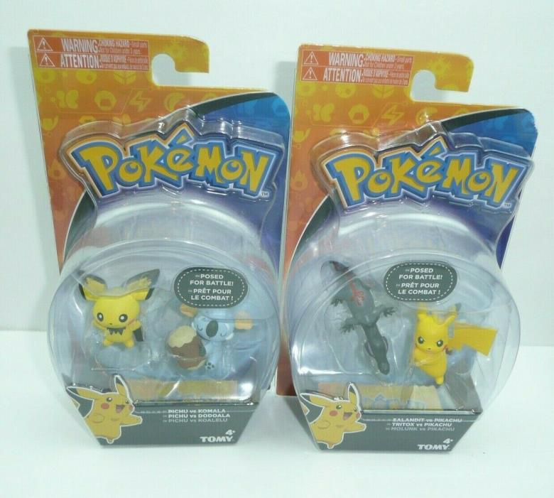 Lot of 2 Pokemon Action Figures Set by Tomy Posed for Battle Pikachu Pichu