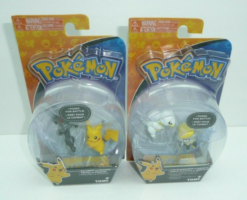 Lot of 2 Pokemon Action Figures Set by Tomy Posed for Battle Pikachu Sandshrew