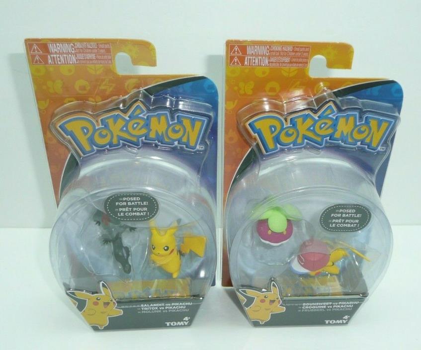 Lot of 2 Pokemon Action Figures Set by Tomy Posed for Battle Pikachu Bounsweet