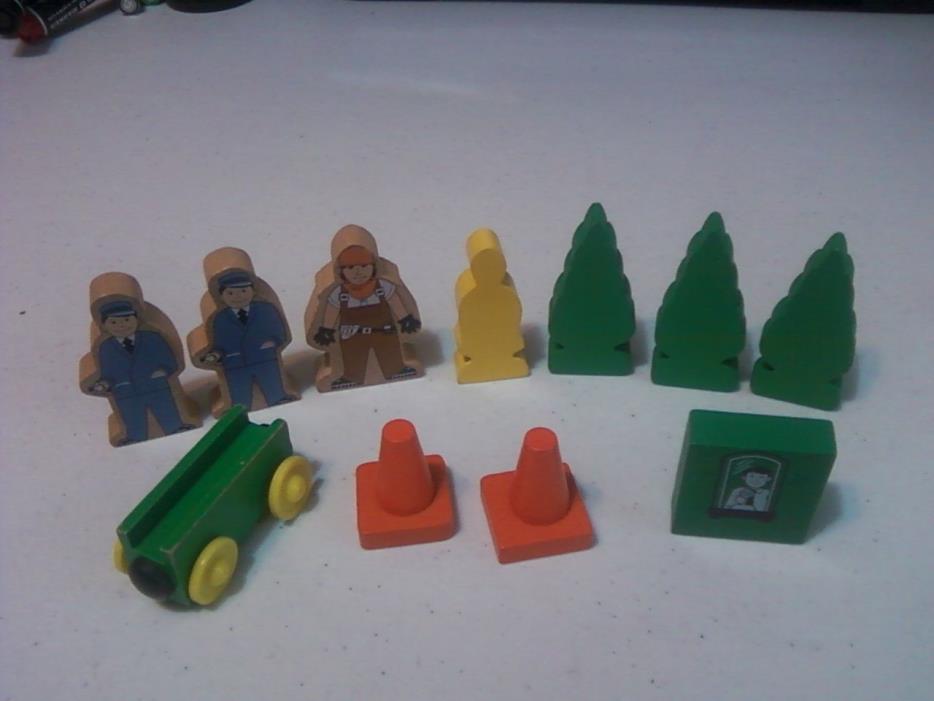 WOODEN GREEN TREES and Figures  use w/Thomas   Wood  used  11 Parts Total train