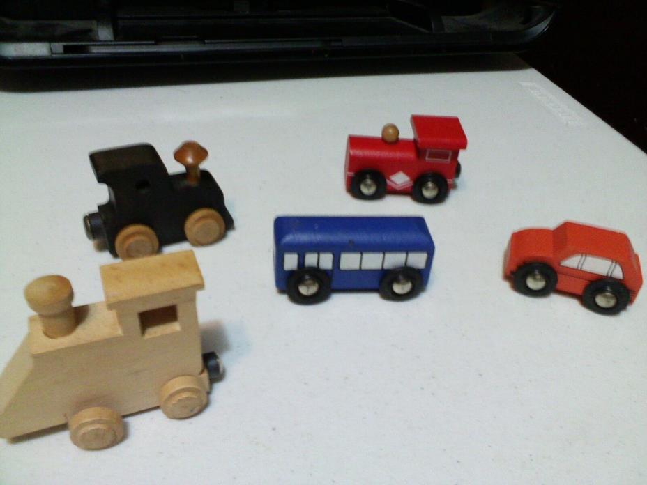 5 Kids Wooden Toy Train ,bus ,car  used show little wear