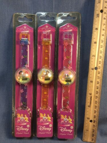 Lot Of 3 Novelty Inc. Disney Princess Digital Watches Snow Globe Style
