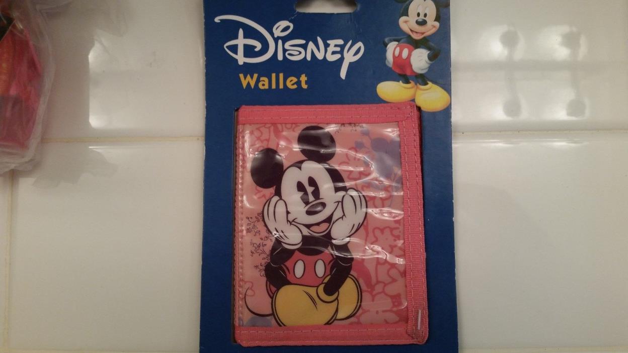 Disney Mickey Mouse Pink Bifold Wallet w/ Zippered Pocket - Great 4 Lunch Money