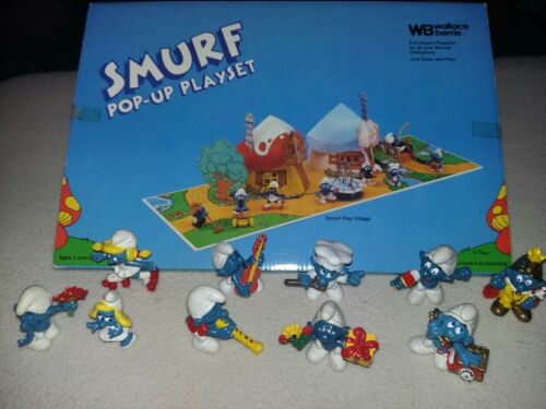 Lot of 10 Reg Smurf Characters  Smurf with Pop-Up Playset 1983 Play Villiage(c1)