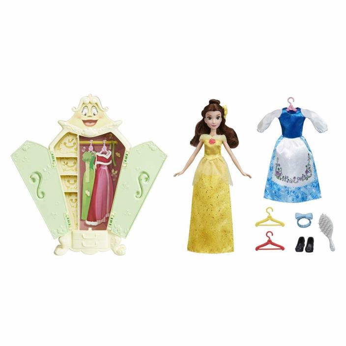 Disney Princess Belle's Wardrobe Style Set With Double Doors and Shelves Figures