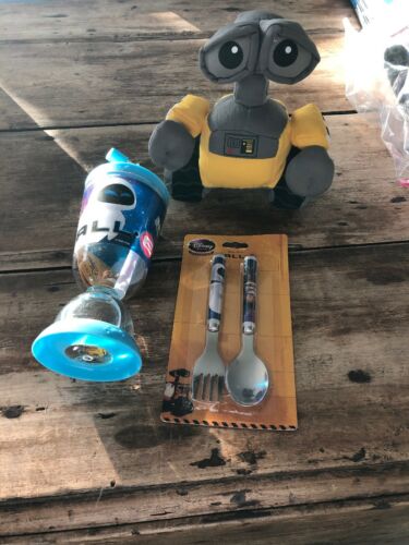 WALL-E Stuffed Doll, Glass With Straw, Fork And Spoon Set