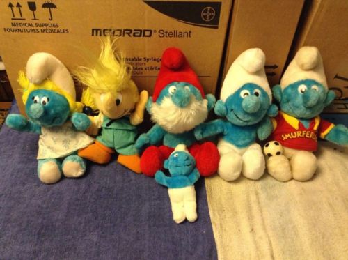 Vintage Smurfs lot of 6 Papa Smurf Smurfette Wallace Berrie Stuffed Plush