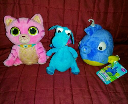 Disney Doc McStuffins SQUEAKERS Fish WHISPERS Pink Cat Ty STUFFY Blue Dragon