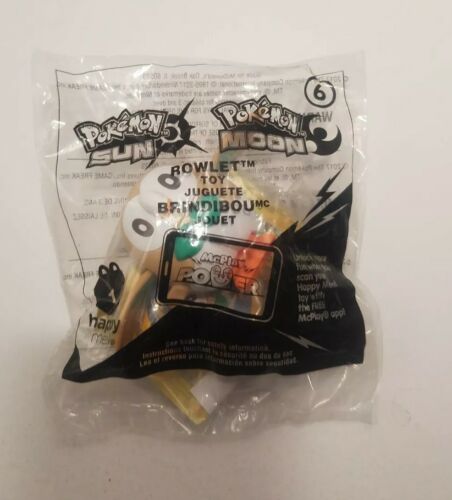 McDonald's 2017 pokemon toy #6 sun moon Rowlet with Pikachu card showing!!! new