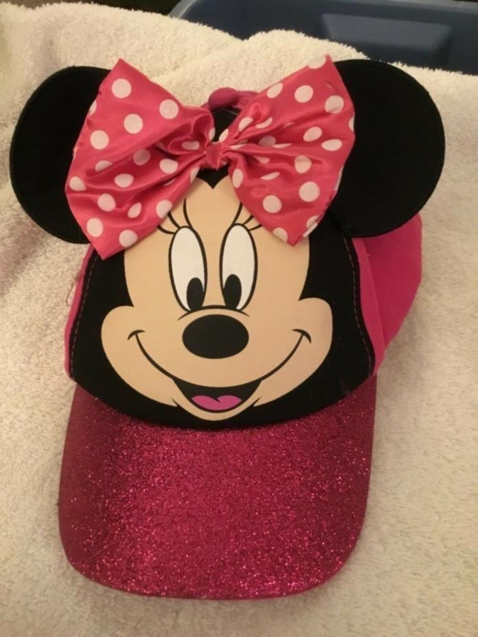 Disney Minnie Mouse Glitter Brim w/ Pink Polka Dot Bow Cap Hat