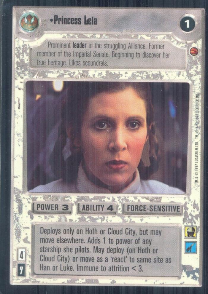 Carrie Fisher as Princess Leia on 1997 Star Wars: Cloud City CCG Card #133