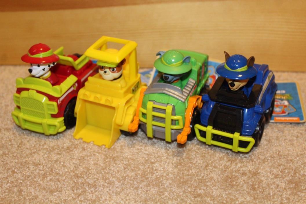 Paw Patrol RACERS Lot of 4 Rocky Chase Rubble Marshall Police Fire Truck Cars #D