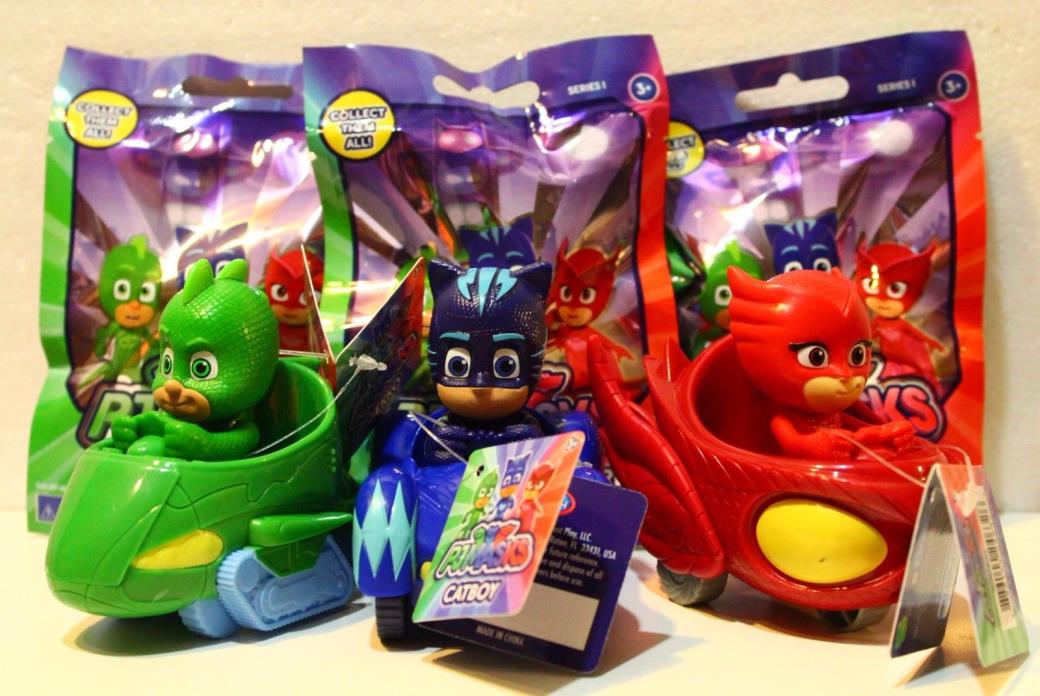 PJ MASKS Racers WHEELIES Set All 3 Blind Bags Catboy Owlette Glider Gekko Mobile