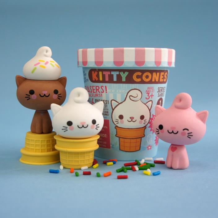 NEW Lot of 4 Kitty Cones Series 1 Create Your Own Kitty Cone Erasers!